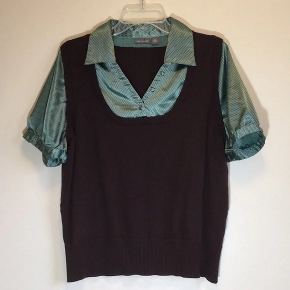 Apt. 9 Sweater/Blouse with belt, brown/turquoise, size 1X - Picture 2 of 7